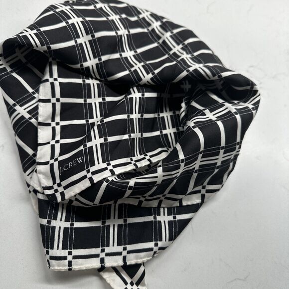 J Crew 100% Silk Scarf Black White Square 21x21 Neck Purse Tie - Picture 8 of 12